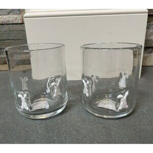 At Home Rabbit Icon Glass 17.25oz Clear/White Tumbler Set of 2 Easter